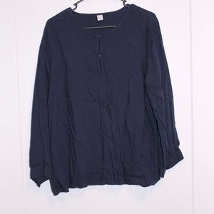 Navy Blouse with Front Buttons & Ruching Detail